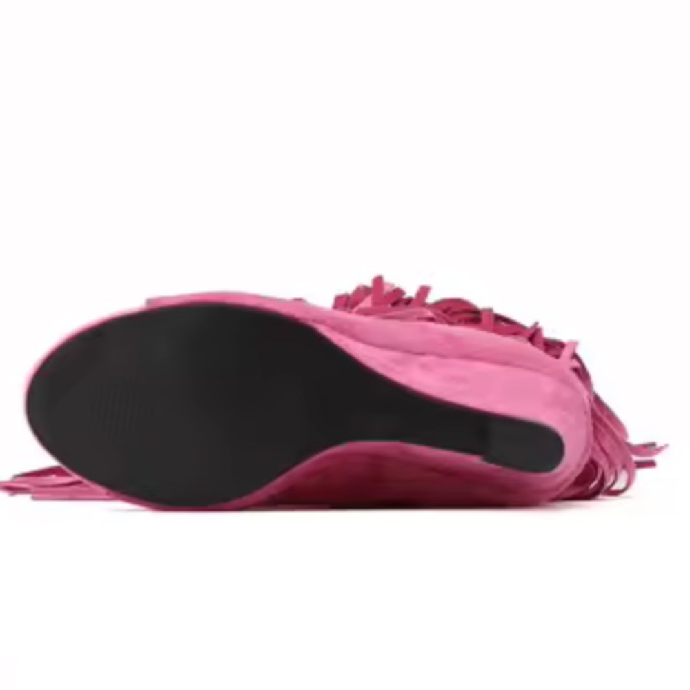 Pink Wedge Shoes with Fringe Detail - Picture 5 of 5